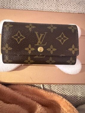 Louis Vuitton Compact Monogram Canvas Fold-Over Wallet in Dark Brown